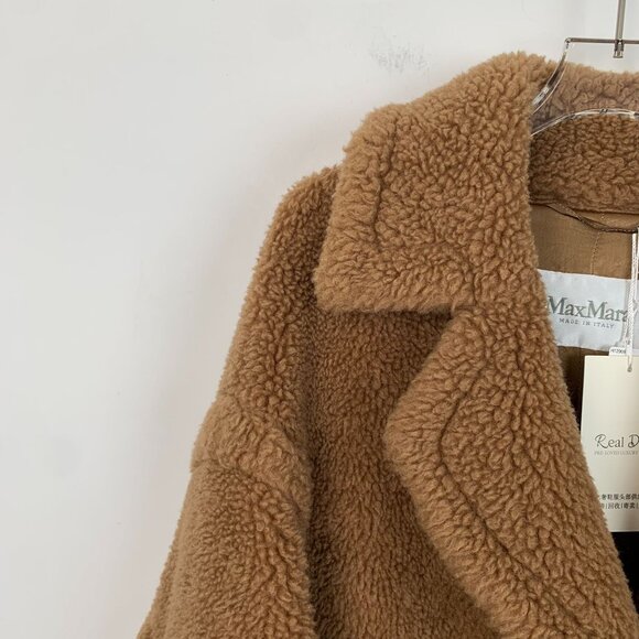 Max Mara Womens Oversized Camel Teddy Coat Double-Breasted Wool - Picture 3 of 8